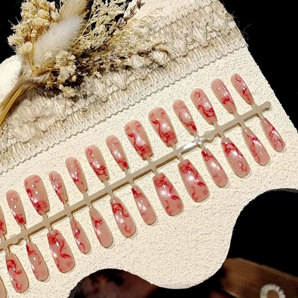 Ružové mačacie oko nalepovacie nechty, stredný oválny tvar, trblietavý povrch