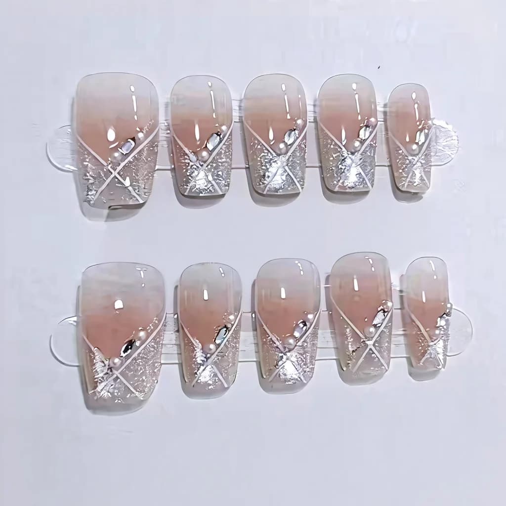 Nalepovacie nechty Cat Eye, krátke coffin, ružová blush, sladký štýl, 10 ks