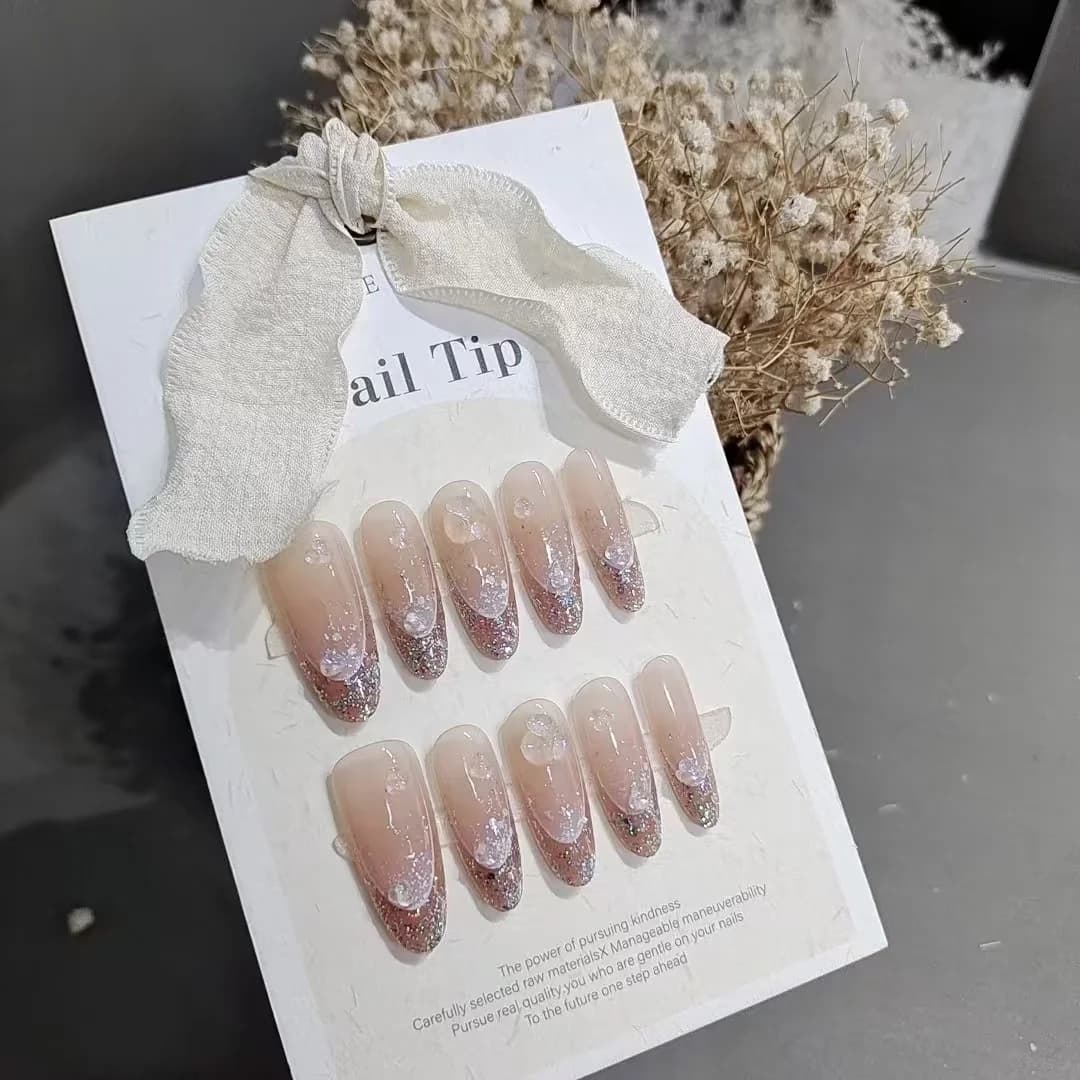 Nalepovacie nechty Glitter Halo, dlhý oválny tvar, opakovane použiteľné