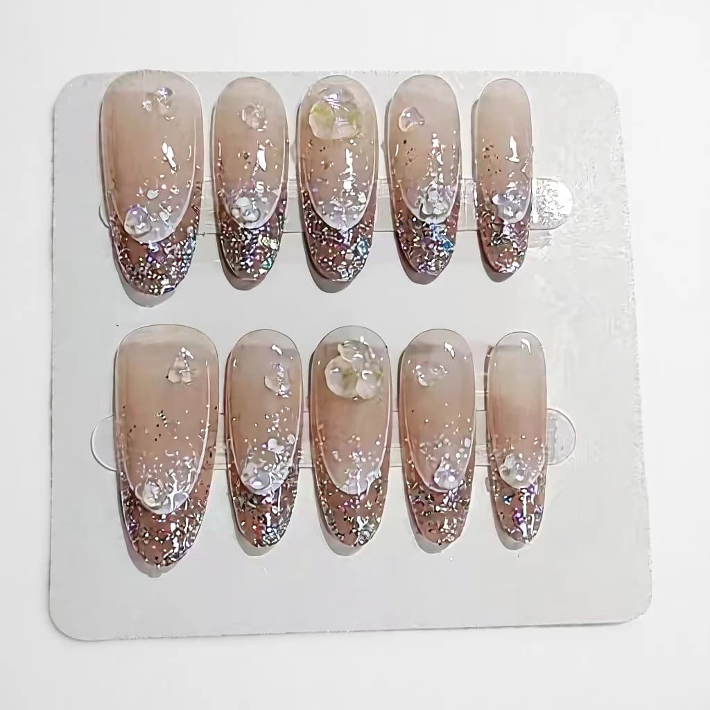 Nalepovacie nechty Glitter Halo, dlhý oválny tvar, opakovane použiteľné