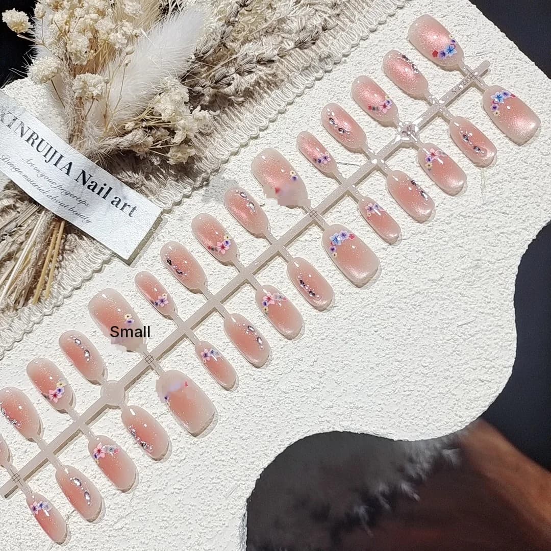 Nalepovacie nechty Mačacie oko s kvetmi čerešne a kamienkami